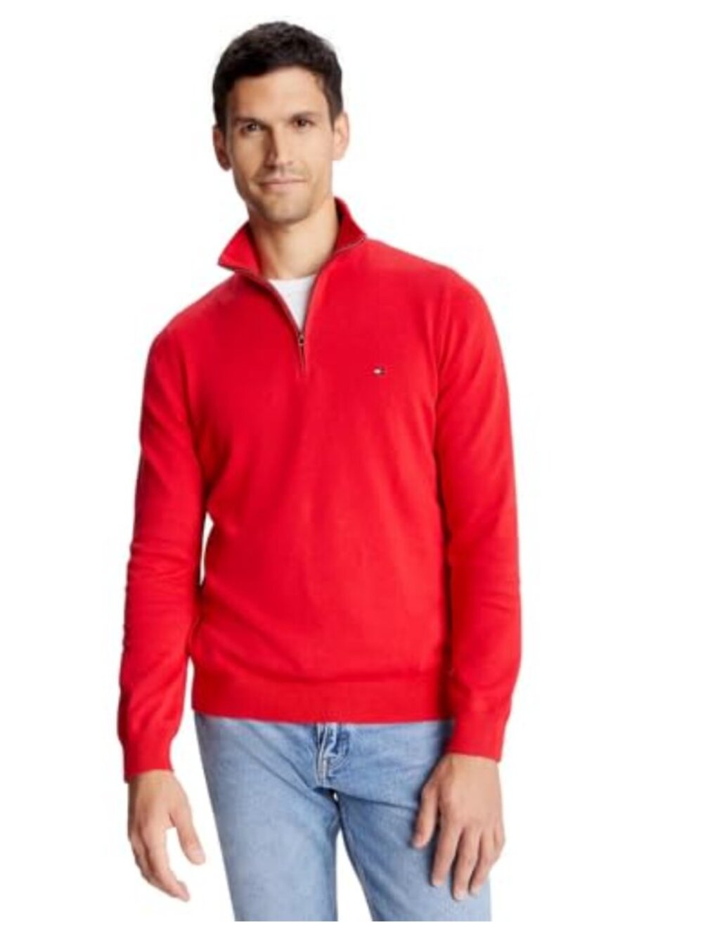 Mens Quarter Zip Mock Neck Cotton Fleece Sweatshirt Pullover